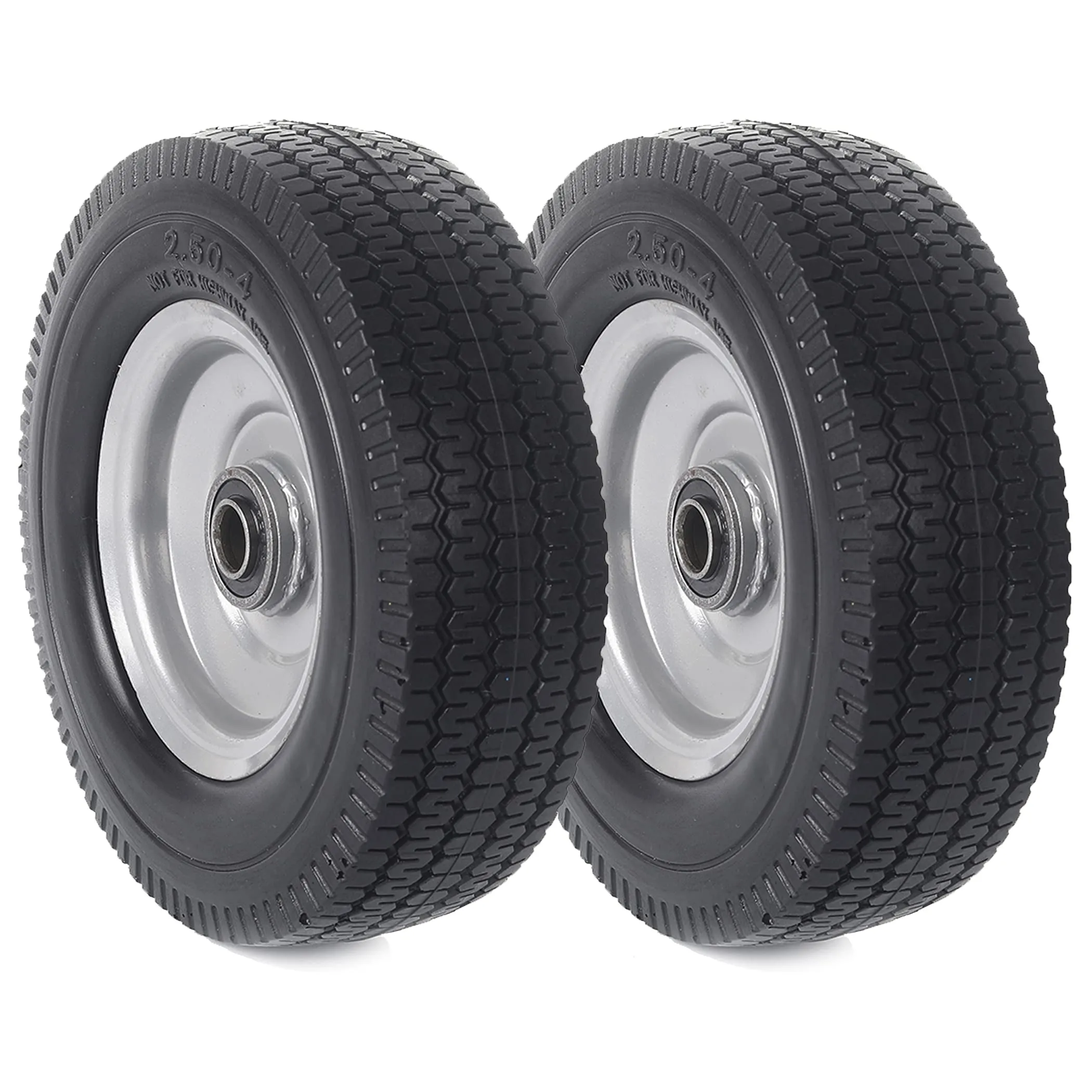 AR-PRO (2-Pack) 8-Inch Solid Wheel Replacement - 2.50-4" Flat Free Tire and Wheel with 5/8 extra 3/4 Bearings and 2.2" Offset Hub - Compatible with Hand Truck, Generator, Gorilla Carts