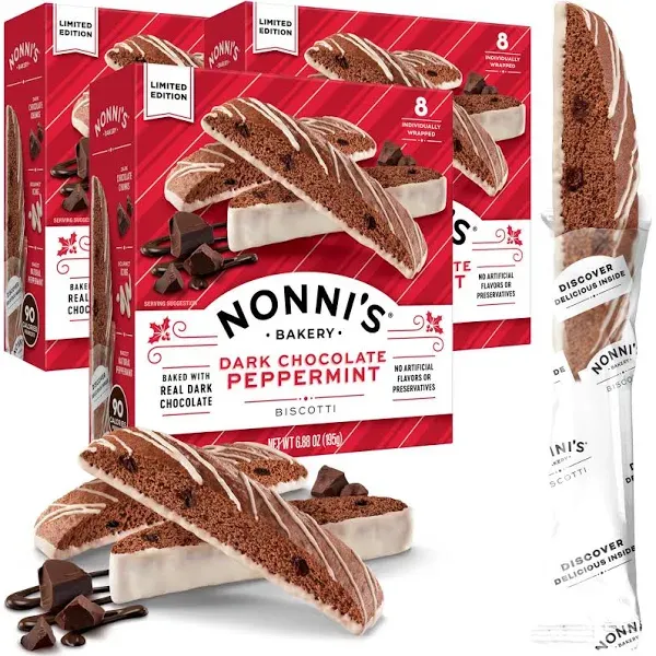 Nonni&#039;s Dark Chocolate Peppermint Biscotti - 6 Boxes Christmas Cookies - Italian