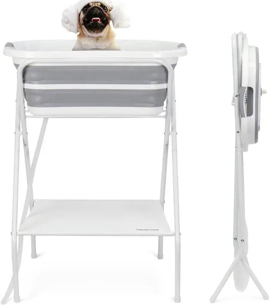 2 in 1 Dog Bath Tub Dog Washing Station for Bathing and Grooming, Elevated Collapsible Foldable Portable Shower Bathtub for Small Dogs Cats Pet, Indoor and Outdoor