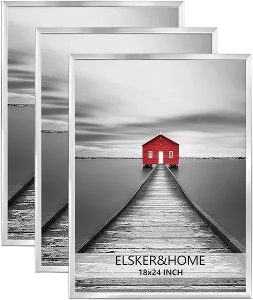 ELSKER&HOME 18x24 Poster Frame 3 Pack, Sliver Picture Frame for Horizontal or Vertical Wall Mounting,Sturdy and Scratch-proof