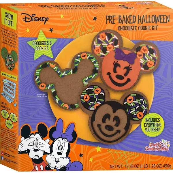 Brand Castle Disney Halloween Pre-Baked Chocolate Cookie Decorating Kit – Includes 8 Pre-Baked Cookies, Ready-to-Use Orange, Green & Purple Icing, Icing Pen, and Fall-Themed Sprinkles – Fun Fall Baking Kit