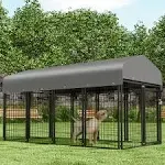 Monibloom Heavy Duty Outdoor Dog Run Enclosure for Small/Medium Dogs, All Weather Metal Dog Kennel with Roof and Rotating Feeding Doors, 4.6ft High