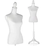 Female Mannequin,Dress Form Torso Manikin with Wooden Tripod Stand, 60-67 Inch Height Adjustable for Sewing Clothes Jewelry Display (White)