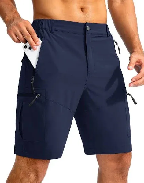 Pudolla Men's Hiking Cargo Shorts 9" Lightweight Outdoor Work Shorts for Men Travel Golf Camping Casual with 5 Zipper Pockets