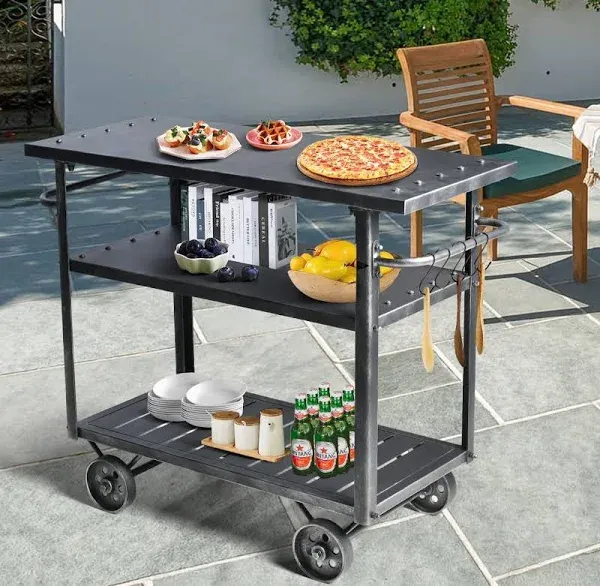 Diwhy Industrial 3 Tier Rolling Utility Storage Cart Wine Beverage, Metal Wine Rack with Wheels Kitchen Bar Dining Room Tea Wine, Serving Cart