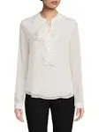 Tommy Hilfiger Women's Blouse Ivory Ruffle-Accent Long-Sleeve Top L