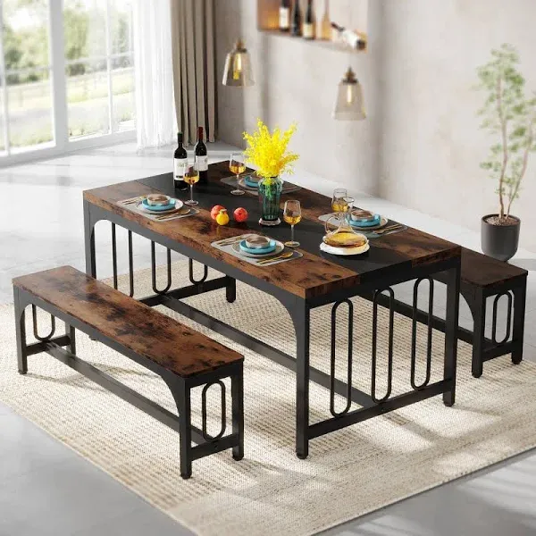 Tribesigns Dining Table Set 3-Piece Kitchen Table with 2 Benches