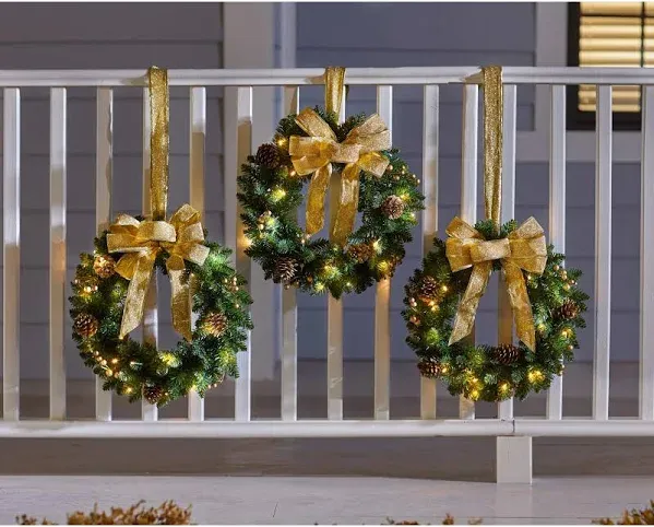 BrylaneHome Set of 3 Cordless Pre-Lit Mini Christmas Wreaths