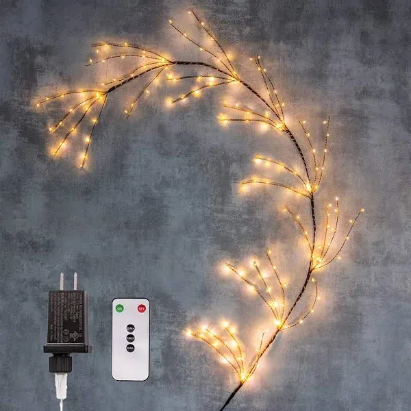 ZHONGXIN Lighted Willow Vine, Copper Wire Twine Branch Lights, 5FT 160 Warm White LED Lighted Twig Vine Garland with Timer&Dimmer for Walls Fireplace Bedroom Living Room Decoration