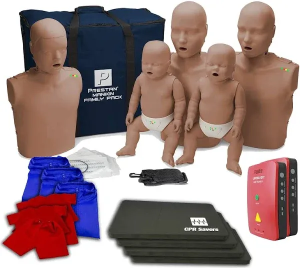 Prestan Family Pack Manikins with Compression Rate Monitors - 2 Adult - 1 Child - 2 Infant (Dark Skin)