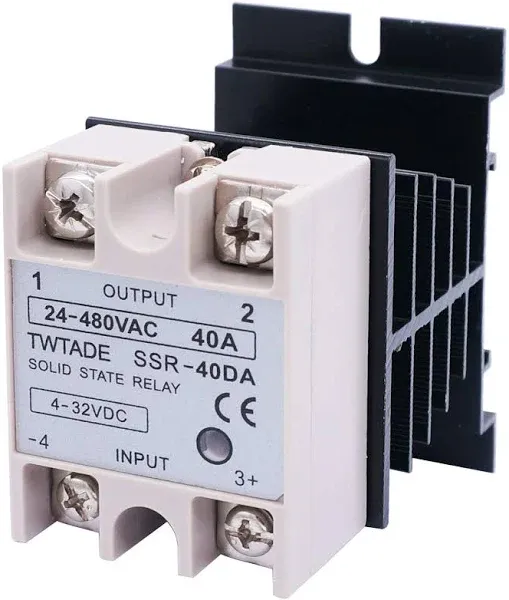 TWTADE Solid State Relay SSR-40 DA 40A DC 3-32V to AC 24-480V + Heat Sink