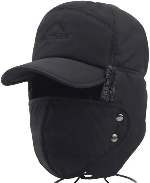 Winter 3 in 1 Thermal Fur Lined Trapper Hat with Ear Flap Full Face Warmer Cover Windproof Cycling Motorcycle Headwear