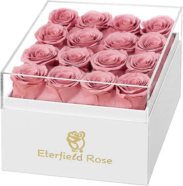 Eterfield Forever Flowers Preserved Flowers for Delivery Prime Real Roses That Last Over a Year Gifts for Her Mothers Day Valentines Day (Square White Box, 16 Dusty Pink Roses)