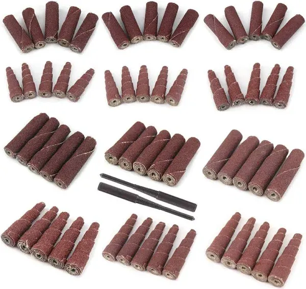 62Pcs Mini Sanding Cone Engine Porting Assortment Kit Cone Cylinder Shaped Abrasive Sanding Set Sleeve Sandpaper Roll with 1/4inch Shank