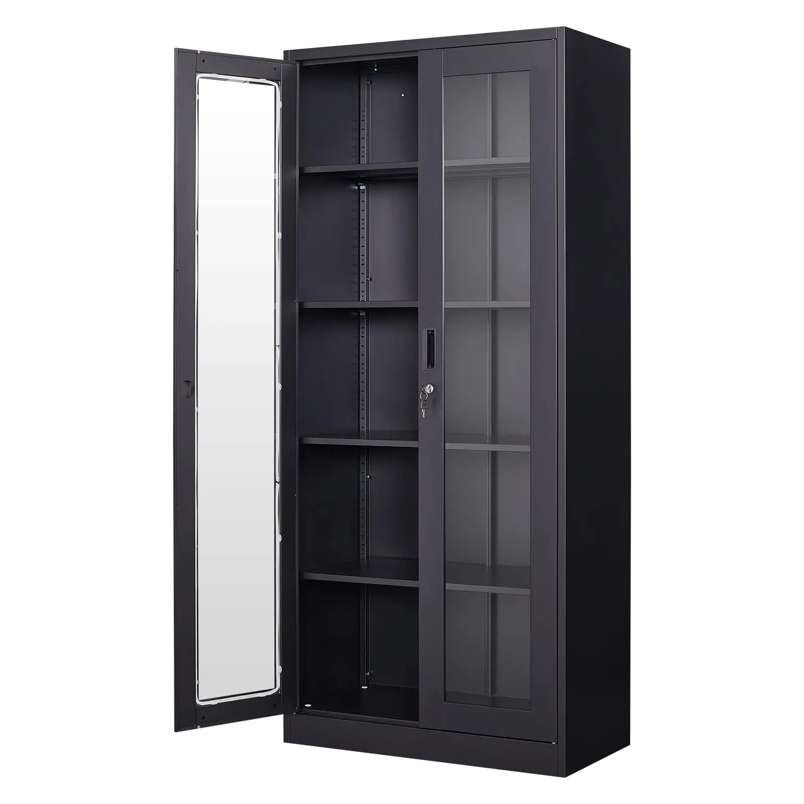 31.5" W x 70.87" H x 15.75" D Steel Storage Freestanding Cabinet with Glass Door and 4 Adjustable Shelves