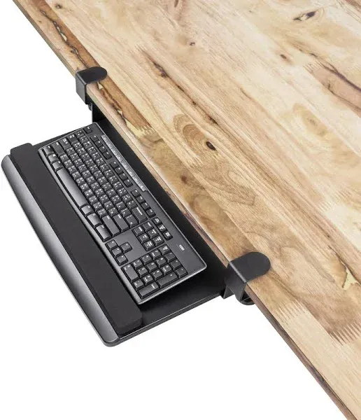 EHO Clamp-On Retractable Adjustable Keyboard Tray, Under Desk Ergonomic Keyboard Tray - Easy Tool-Free Install - Small with Wrist Rest for Enhanced Typing Comfort, Space-Saving, Surface 20" x 11.5"