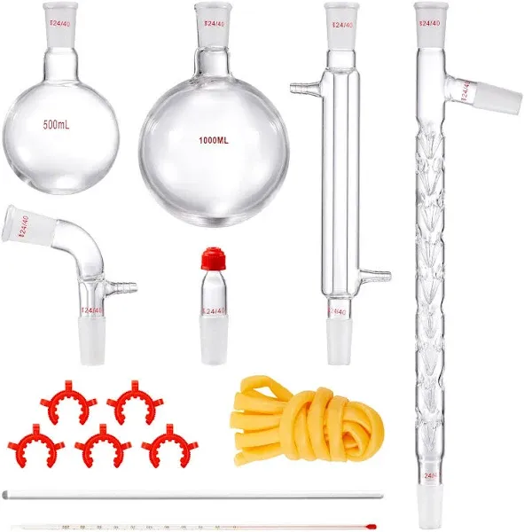 VEVOR Glass Organic Chemistry Kit 13pcs Distillation Kit 24/40 Joints Apparatus