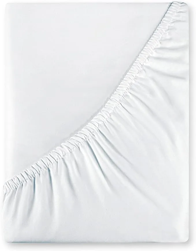 Royale Linen 400 Thread Count 100% American Grown Cotton Fitted Sheet Twin Size - All Around Elastic Fitted Sheet - Luxury Sateen Weave - Snug Fit Bottom Sheet Fit Up to 16" (Twin, Signature White)