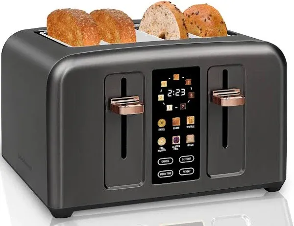 Toaster 4 Slice Stainless Toaster LCD Display 6 Bread Selection 7 Shade Settings