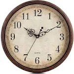 Bernhard Products Vintage Brown Wall Clock Silent Non Ticking 12 inch Quality Quartz Battery Operated Round Decorative Easy to Read for Home Kitchen