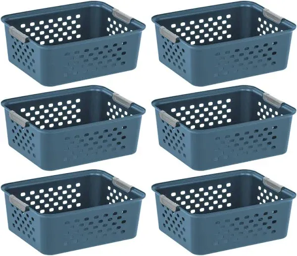 IRIS USA Plastic Storage Basket, 6-Pack, Medium, Shelf Basket Storage Organizer for Pantry, Kitchen, Cabinet, Bedroom, Closet, Laundry Room, Black