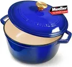 6 Qt Enameled Cast Iron Dutch Oven Pot with Lid Heavy-Duty Casserole Dish Blue