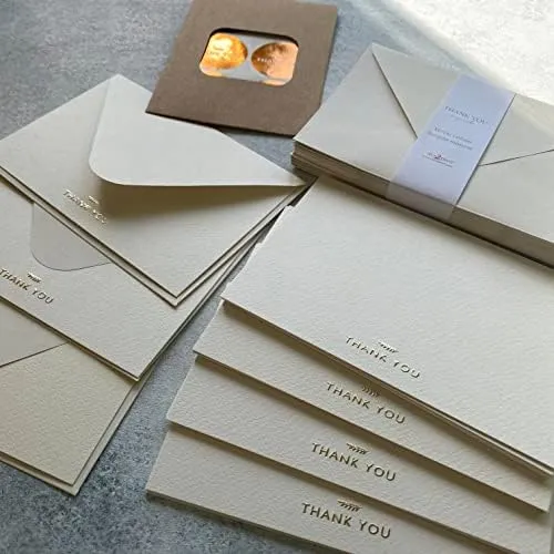 RUN2PRINT (36 Pack) Thank You Cards with Envelopes & Gift of 36 Foiled Stickers - Elegant Emboss Rose Gold Foil Pressed Blank Notes Wedding All