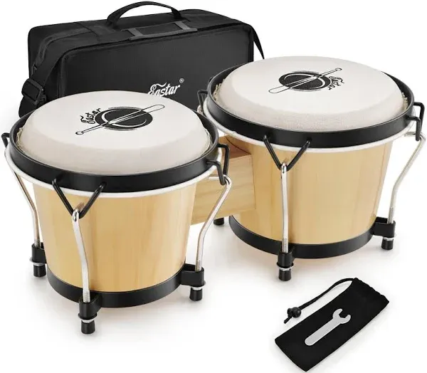 Bongo Drums 6” and 7” Wood Percussion Instrument Bongos for Kids Adults Begin...