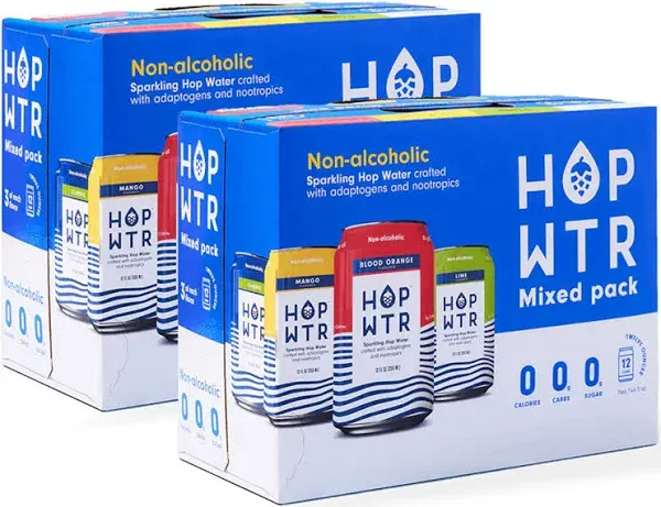 HOP WTR Sparkling Hop Water, Month Supply 36 Pack, Sugar Free, Low Carb Non Alcoholic Drinks, NA Beer, Adaptogen Drink, No Calories, Adaptogens & Nootropics for Added Benefits, 12 oz Cans