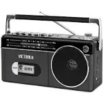 Victrola Mini Bluetooth Boombox with Cassette Player, Recorder and AM/FM Radio (Silver)