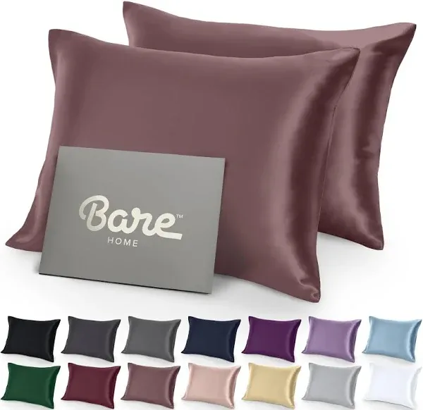 Bare Home Satin Pillowcases for Hair and Skin - 2 Pack Standard (20x26) - Luxury Pillowcases - Envelope Enclosure - Soft and Smooth Satin - Breathable - Similar to Silk (Rose Taupe, 2 Pack)