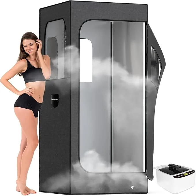 Adamson Full Size Portable Steam Sauna - Indoor Sauna Tent for Home Spa Relaxation + Boost Health and Recovery + 2.6L 1000W Steamer + Chair + Remote + Foot Massager - New - Nylon Black