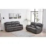 Betsy Furniture 2pc Bonded Leather Recliner Set Living Room Set (3+2), Sofa, Loveseat 8018 Grey