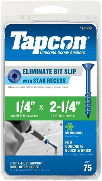 Tapcon 1/4&#034; x 2-1/4&#034;  Concrete Screw 75 Pack