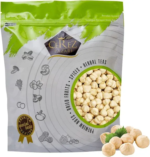 Cerez Pazari Turkish Hazelnuts Roasted in Resealable Bag 1 lb, Healthy Keto Paleo Diet Snacks, Unsalted, Natural Dry Roasted, Gluten Free, Vegan, Non