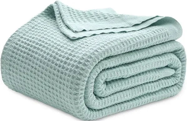  100% Cotton Blanket Queen Size for Bed - Waffle Queen (90&#034; x 90&#034;) 03 - Mint