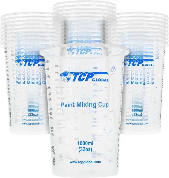 32 Ounce (1000Ml) Disposable Flexible Clear Graduated Plastic Mixing Cups - Box 