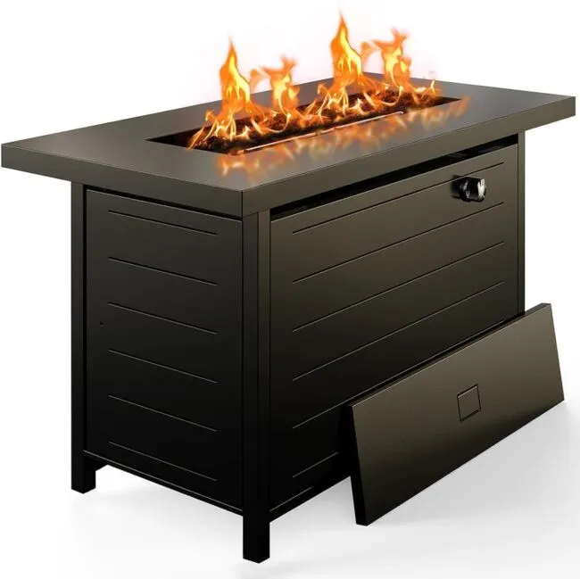 Ciays 42 Inch Gas Fire Pit Table, 60,000 BTU Propane Outside with Steel Lid and Lava Rock