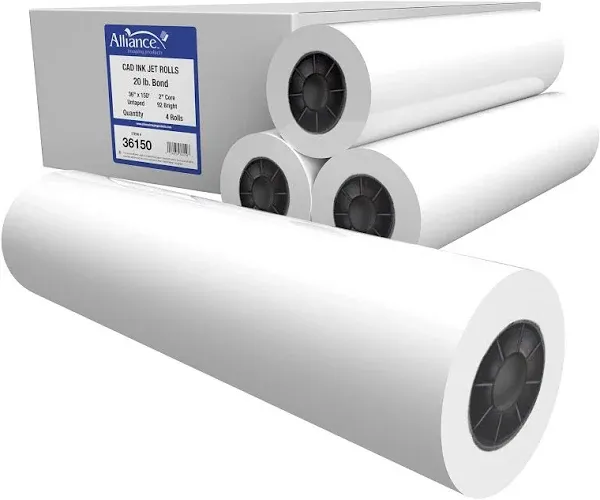 36" x 150' 20#Inkjet Bond Wide Format/CAD Roll, 2" Core, 4 Rolls