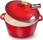 Mueller Home Mueller DuraCast 6 Quart Enameled Cast Iron Dutch Oven Pot with Lid, Heavy-Duty Casserole Dish, Braiser Pan, Stainless Steel Knob, for