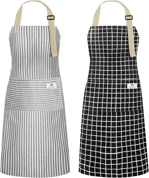 NLUS 2 Pack Kitchen Cooking Aprons Adjustable Bib Soft Chef Apron with 2 Pockets for Men Women