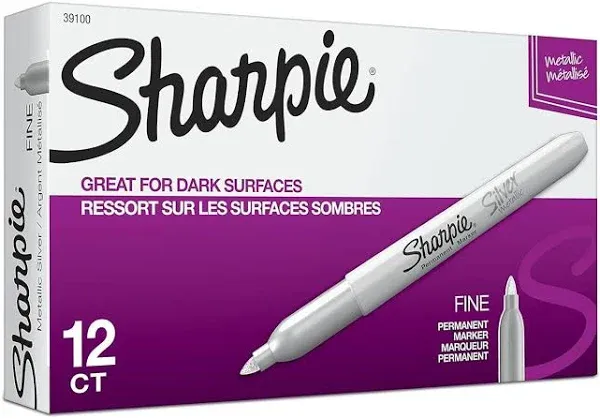 Sharpie Metallic Permanent Markers Fine Point Silver 12 Count