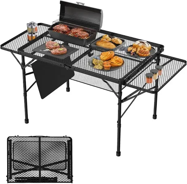 Folding Table with 2 Wing Panels, 3x2 FT Camping Table with Mesh 3x2FT Black