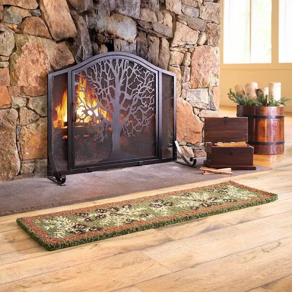 Plow & Hearth Metal Fireplace Screen Tree of Life Black | 38" W x 31" H | Flatguard | Spark Guard Grate | Iron Fire Place Cover | Wood Stove Accessories