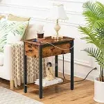 HOOBRO Side Table with Charging Station End Table Nightstand Coffee Table