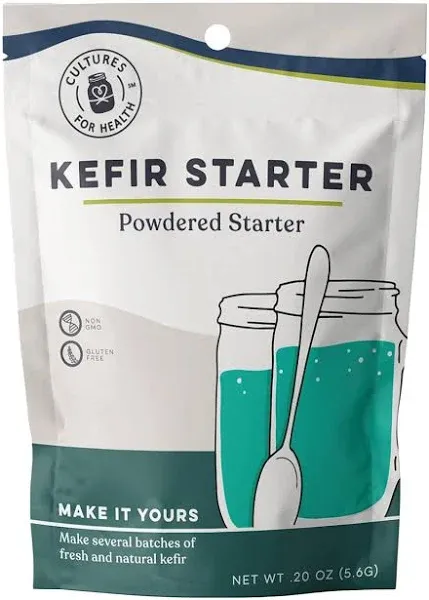 Cultures for Health Kefir Starter Culture | 4 Packets Freeze Dried Starter Powder | Make Kefir with Milk, Water, or Juice | Re-Culture Kefir Probiotic Drinks 2-7x Each | Cultures in Less Than a Day