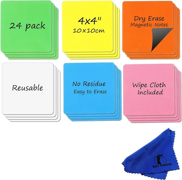 Dry Erase Magnets Set - 24 Pack - 4x4&#034; Whiteboard Magnetic Planning Pads Labels 