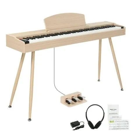 Ktaxon 88 Key Keyboard Piano Weighted Action Electronic Keyboard Piano, Digital Piano with 3-Pedal Unit, Removable Music Stand, Stereo Headphones, Compact Design and MIDI Connection(Ivory White)