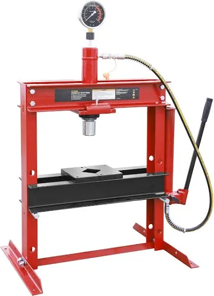 BIG RED ATY12001R Torin Steel H-Shape Hydraulic Garage/Shop Benchtop Press with Gauge and Stamping Plates, 12 Ton (24,000 lb) Capacity, Red