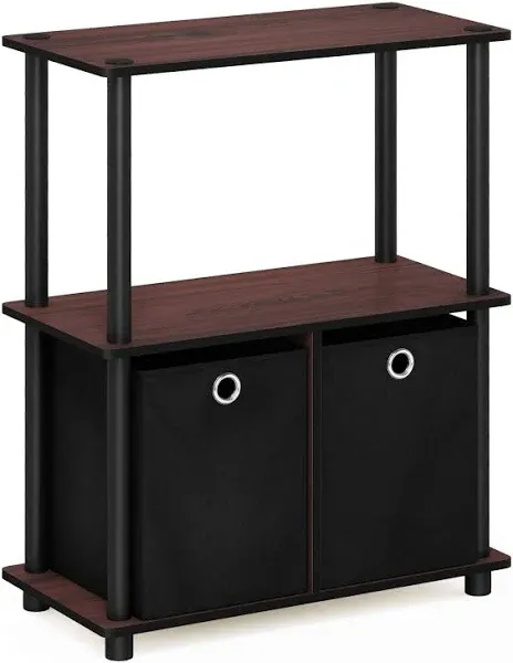 Furinno Etagere Bookcase Dark Cherry Removable Bin Drawers Open Back (2-Pack)